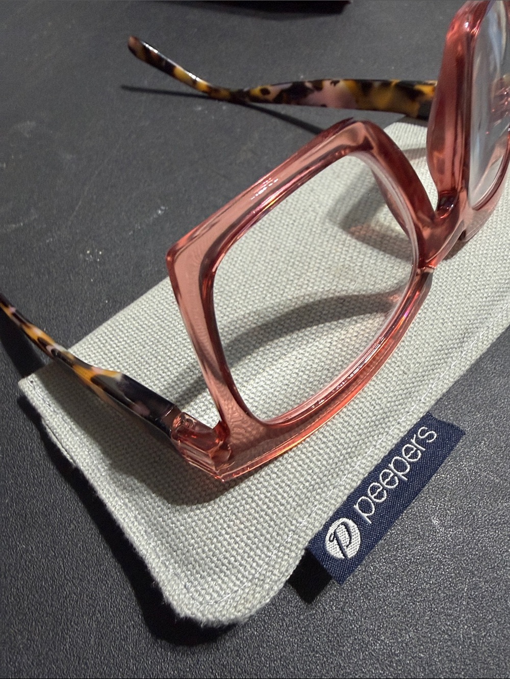 Womens PEEPERS Pink Square Reading Glasses with Tortoise Temples